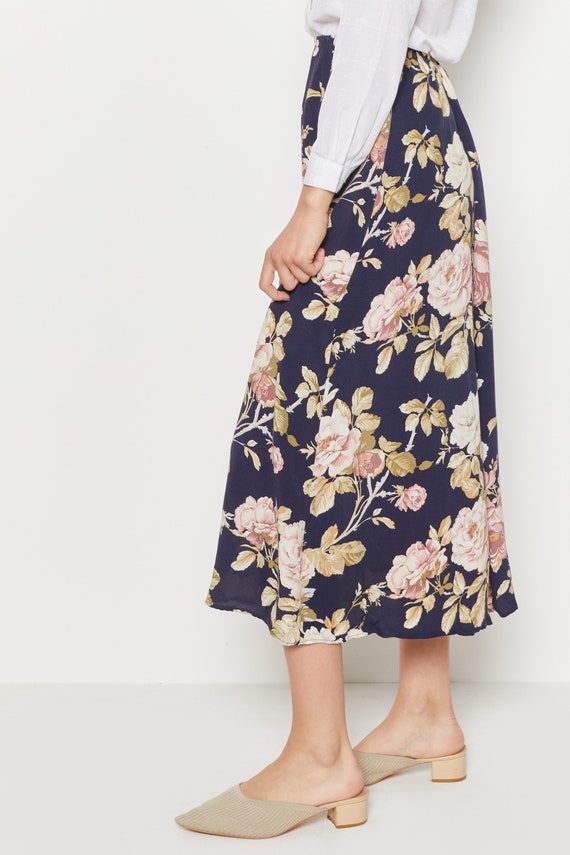 90s Midnight Rose Print Skirt L/XL - image 5