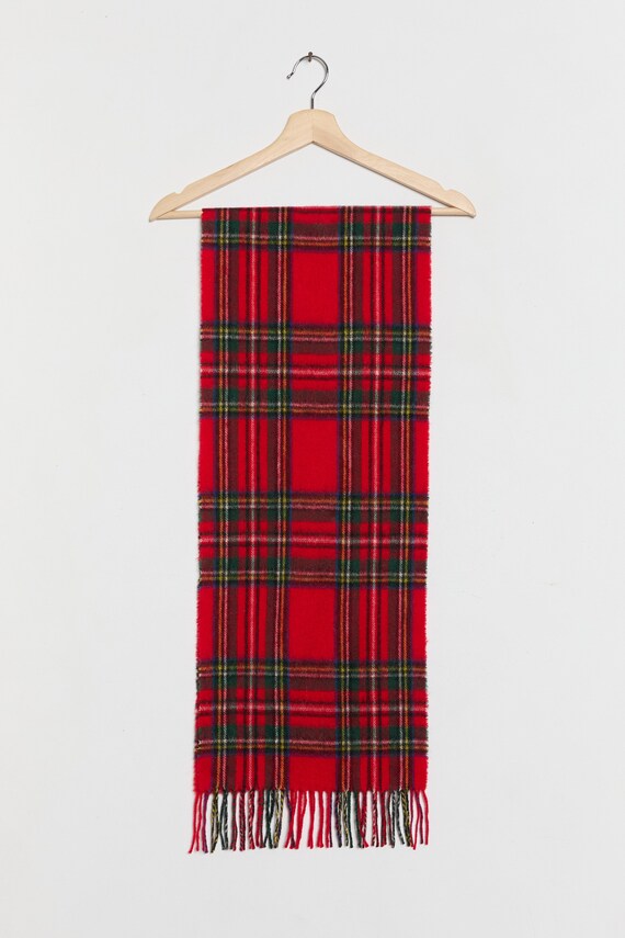 70s Red Plaid Wool Scarf - image 2