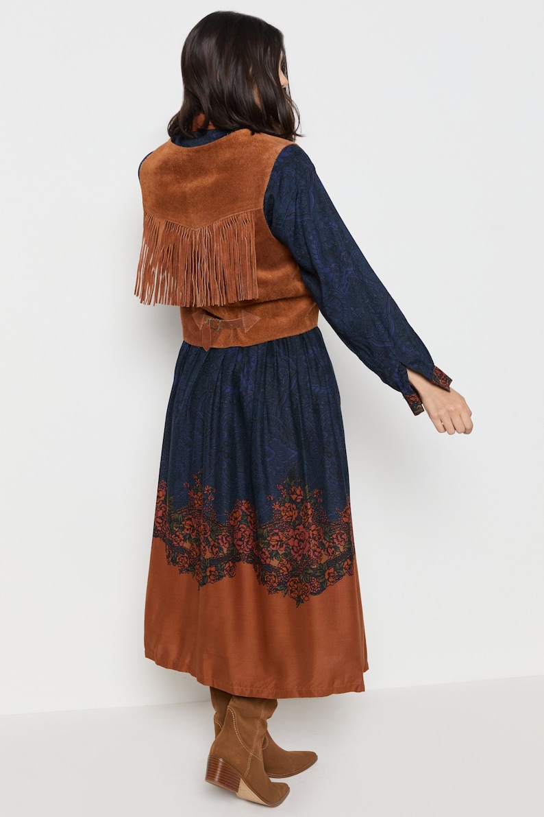 70s Whiskey Suede Fringe Vest M image 1