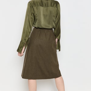 70s Olive Wool A-Line Skirt S image 5