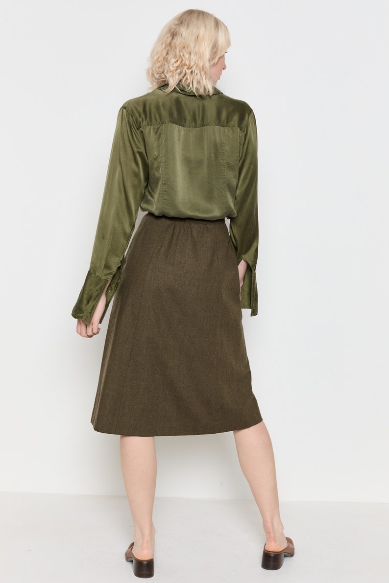 70s Olive Wool A-Line Skirt S image 5