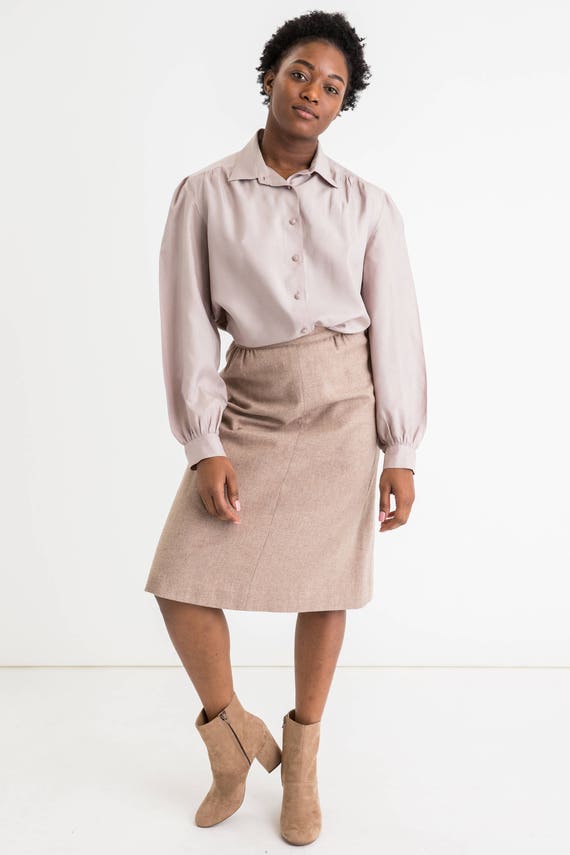 70s Tan A-Line Skirt S