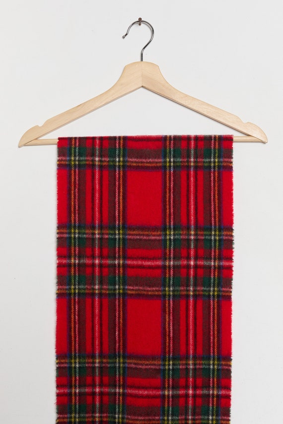 70s Red Plaid Wool Scarf - image 4