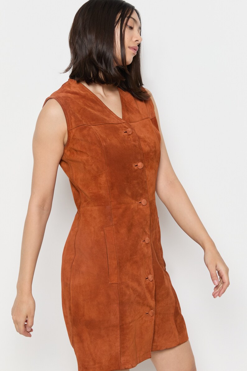 70s Rust Suede Jumper Dress M image 8