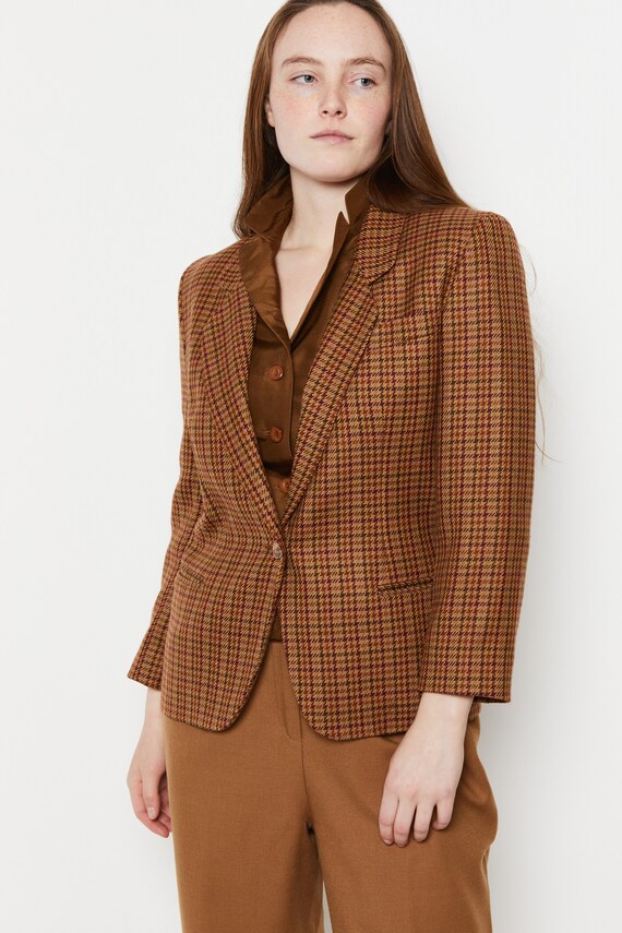 70s Tan Houndstooth Wool Blazer M - image 3