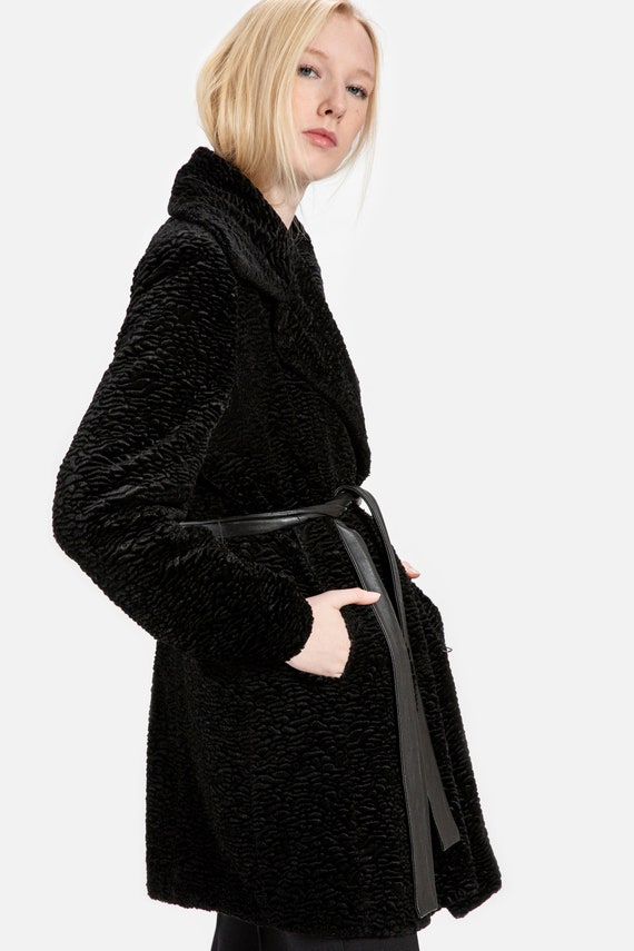 90s Black Textured Wrap Coat M - image 8