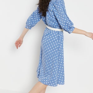 70s Blue Woven Polka Dot Sun Dress S/M image 9