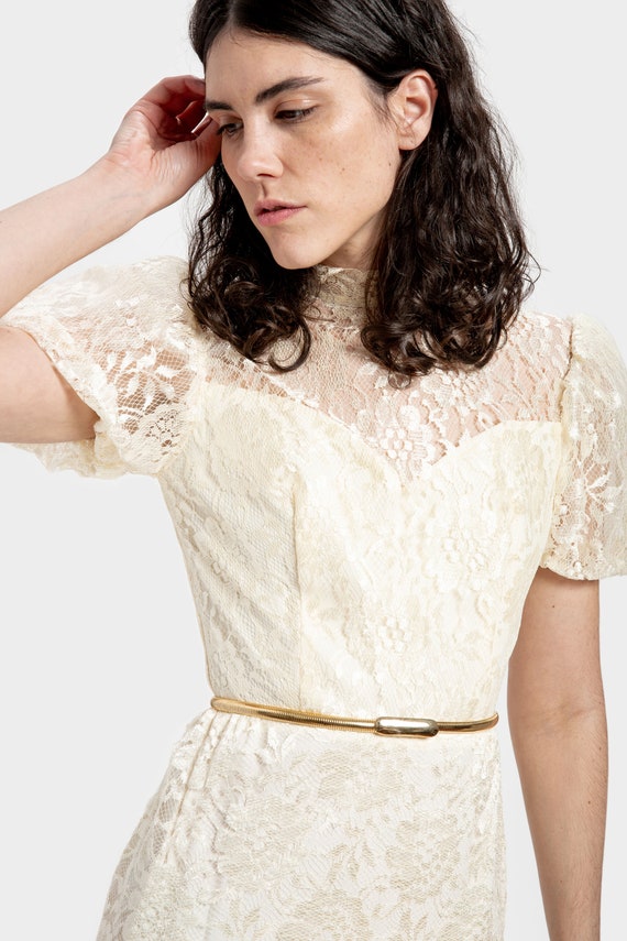 80s Cream Lace Sweetheart Dress XS - image 2