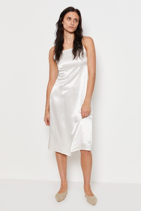 90s White Satin Slip Dress S