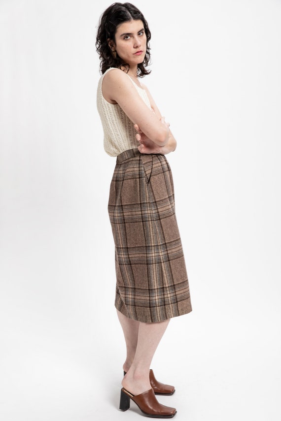 70s Tan Plaid Skirt M - image 7