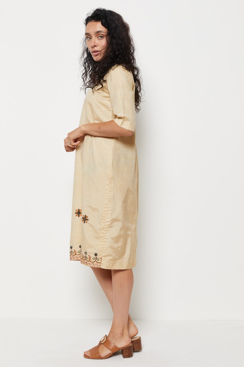 70s Parchment Embroidered Mirror Dress M image 4