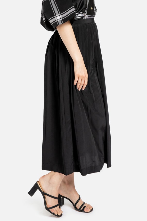 80s Black Pleated Full Skirt M - image 5