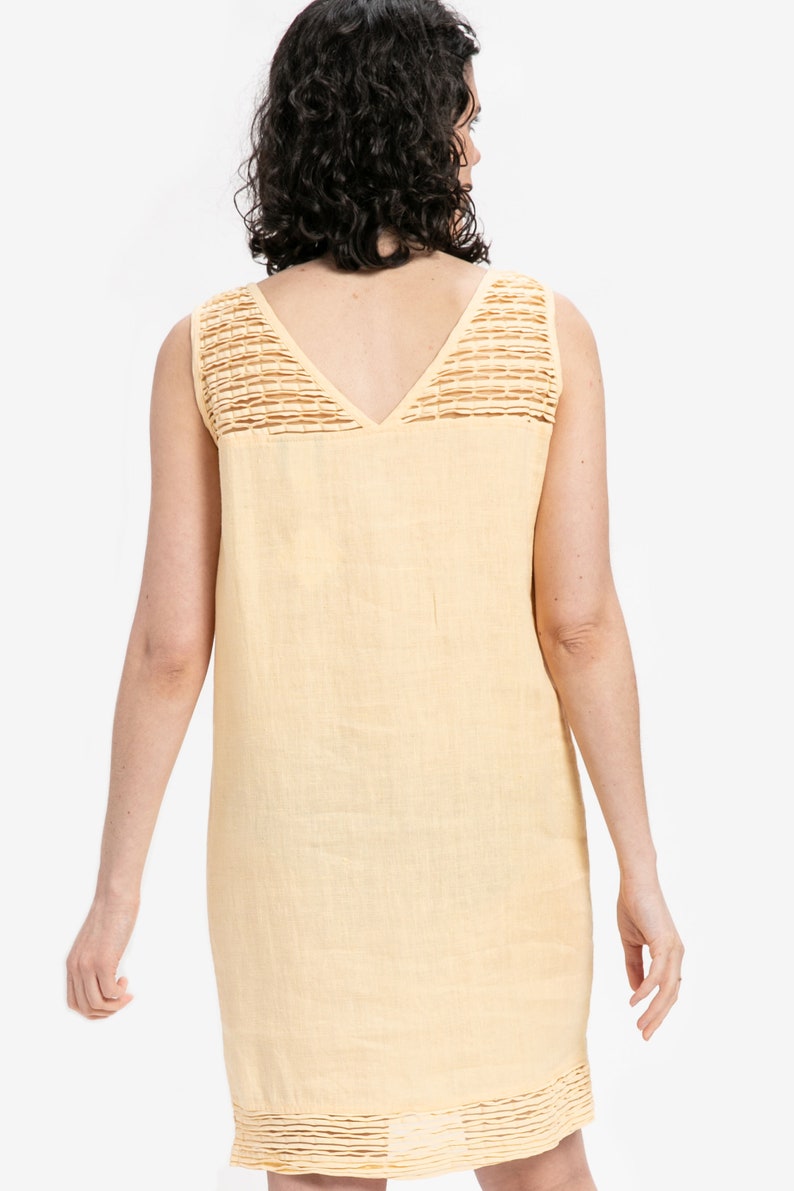 80s Butter Linen Shift Dress M