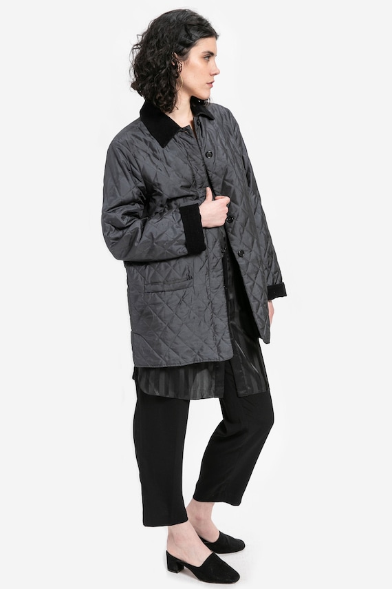 90s Black Shine Quilted Jacket L