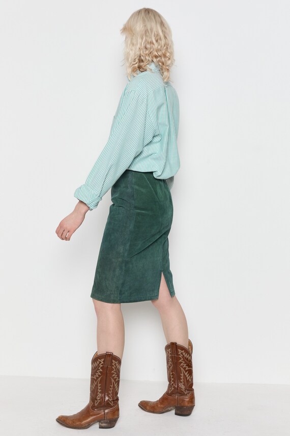 80s Forest Green Suede Pencil Skirt S - image 5