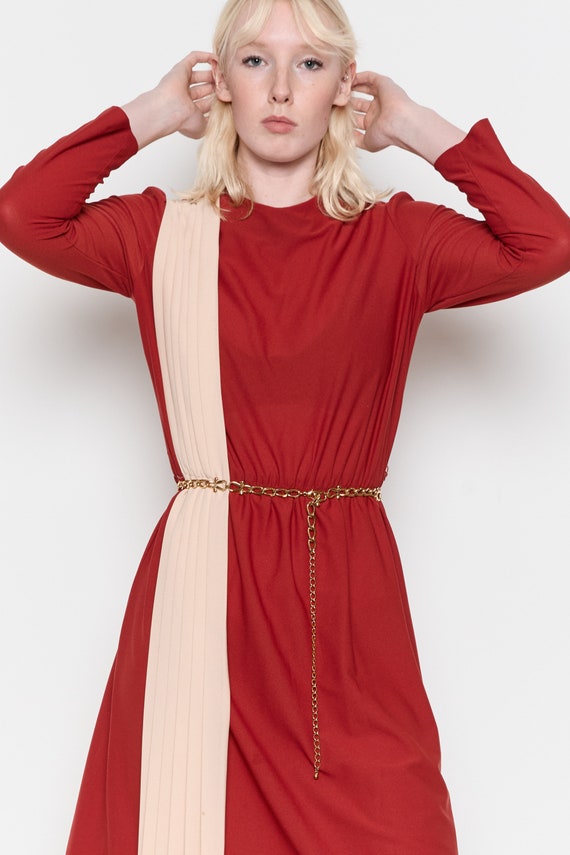 70s Scarlet Drape Asymmetrical Dress S/M - image 10