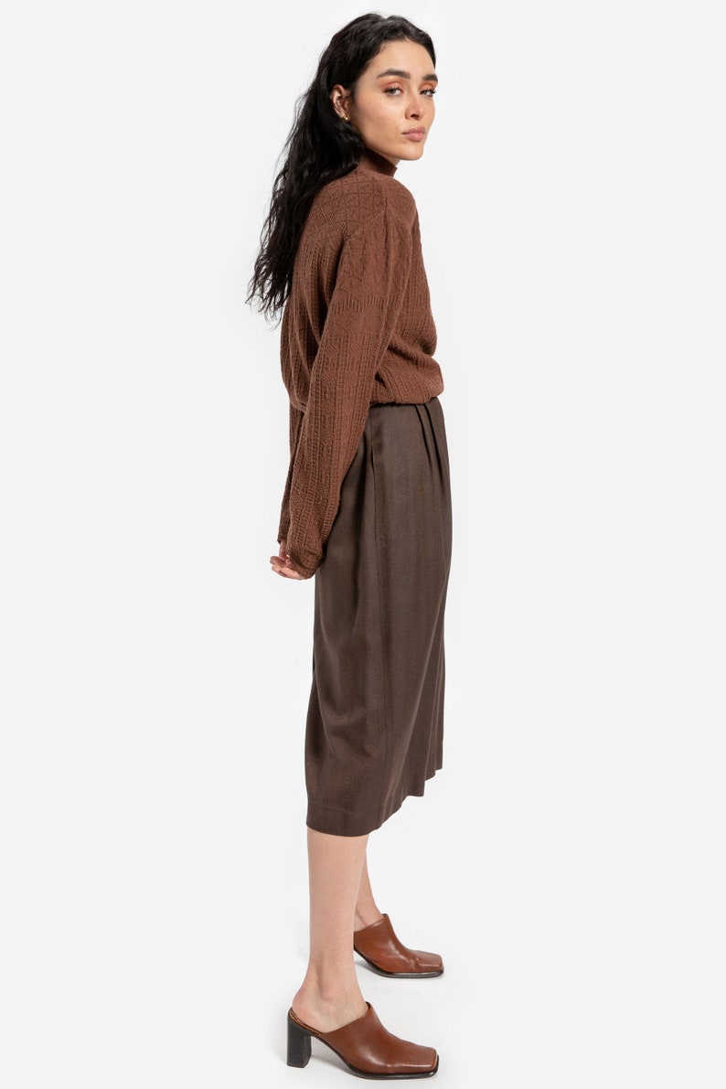 90s Brown Herringbone Pencil Skirt S image 6