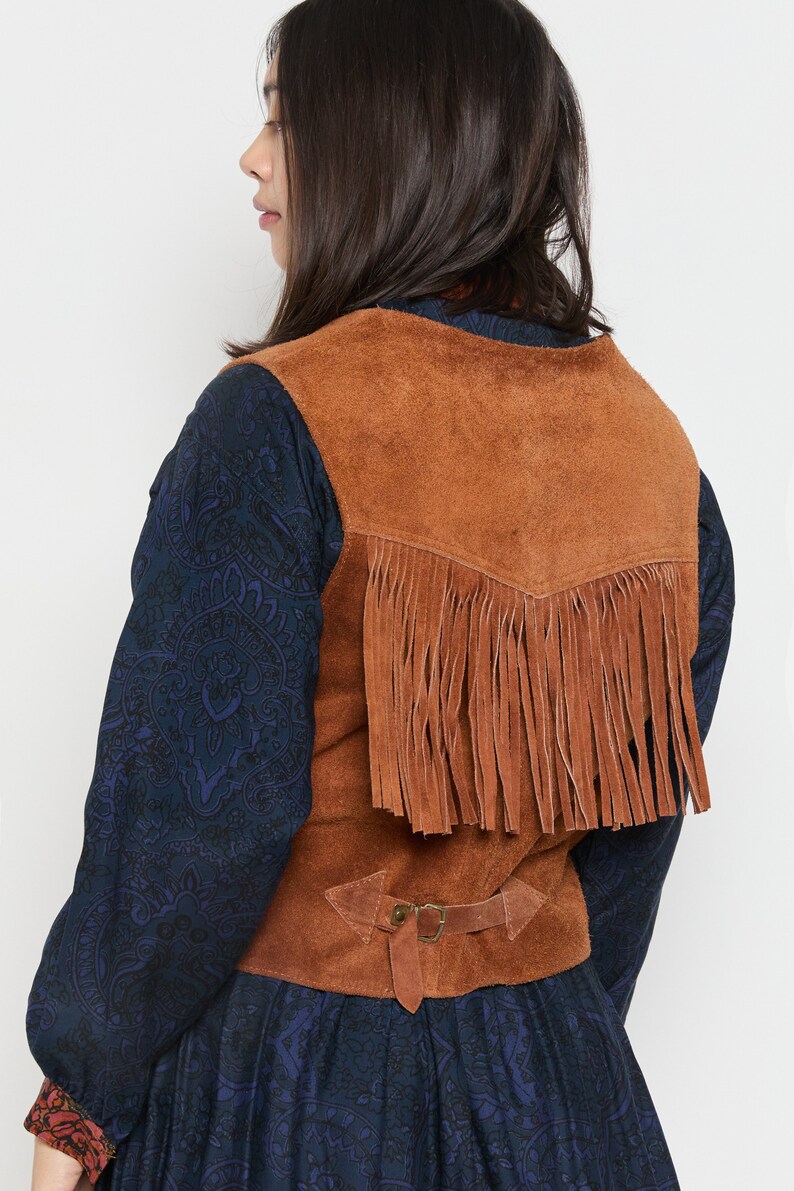 70s Whiskey Suede Fringe Vest M image 8