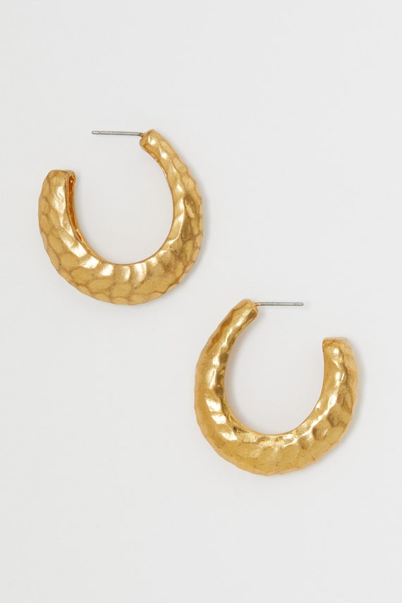 90s Gold Hammered Hoops