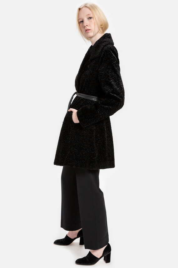 90s Black Textured Wrap Coat M - image 3