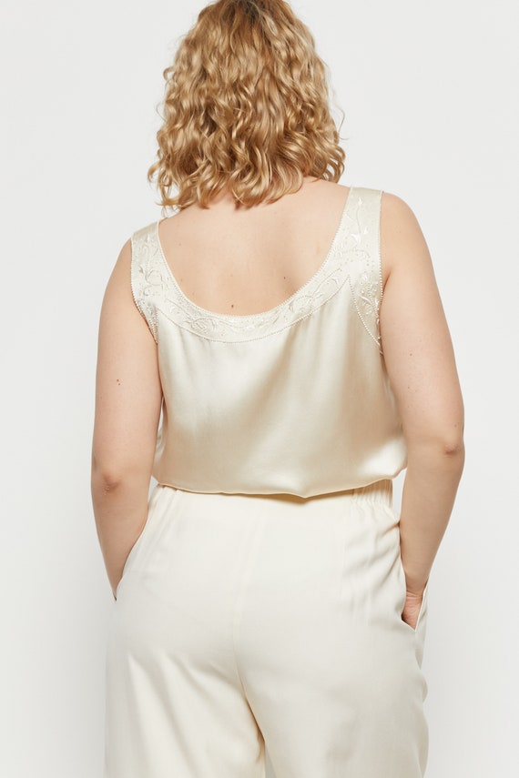 90s Cream Silk Beaded Tank M - image 7