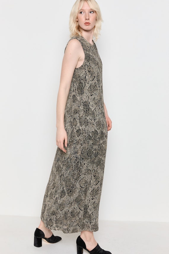 90s Taupe Snake Print Chiffon Maxi Dress L - image 10