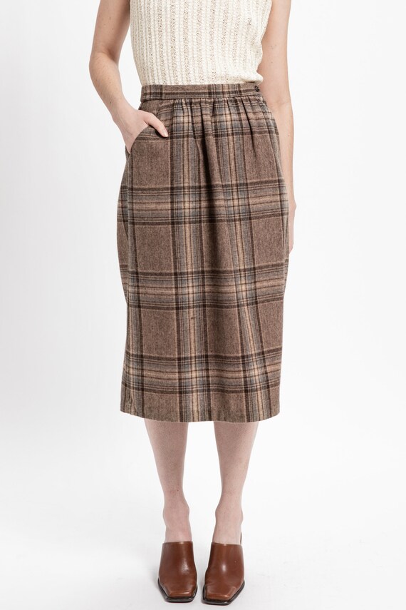 70s Tan Plaid Skirt M - image 3