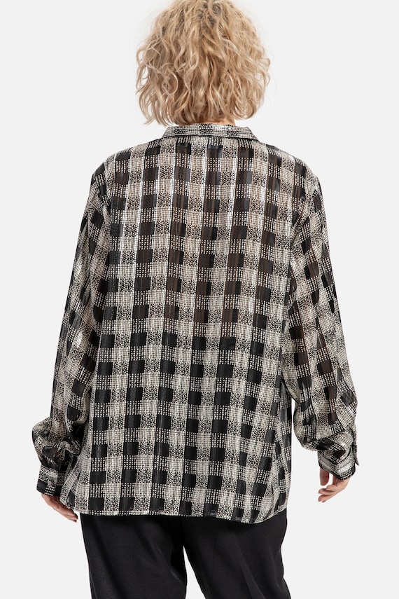 80s B&W Plaid Sheer Blouse L - image 6