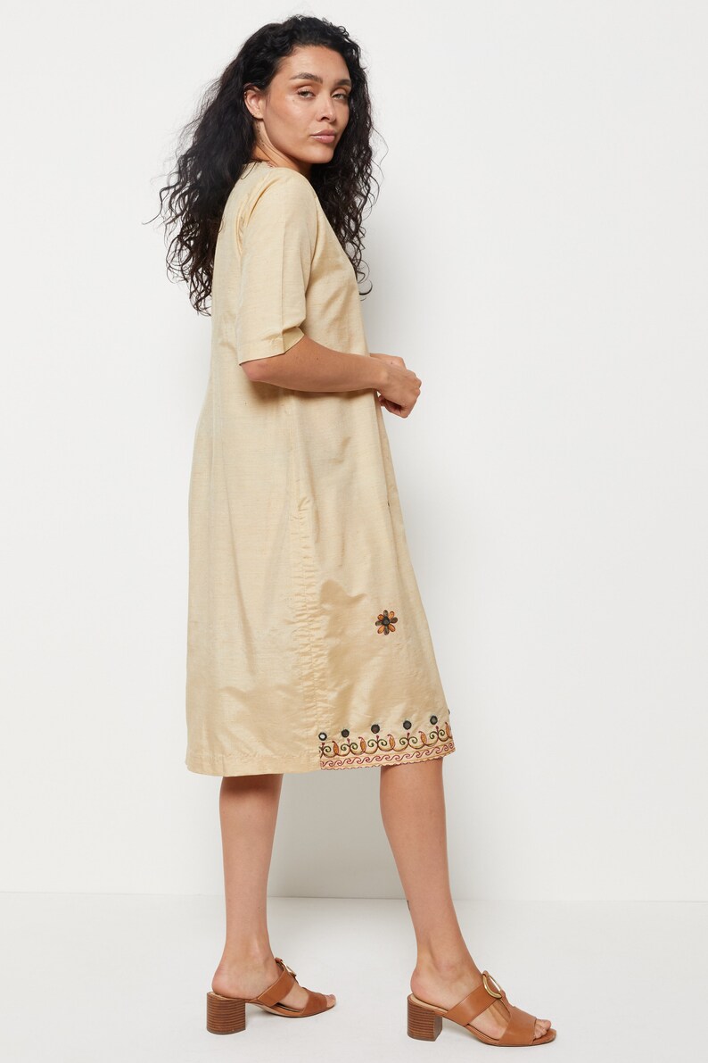 70s Parchment Embroidered Mirror Dress M image 6