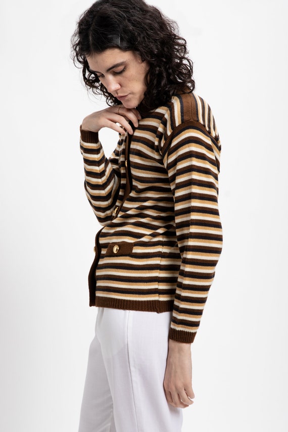 70s Brown Striped Cardigan S - image 4