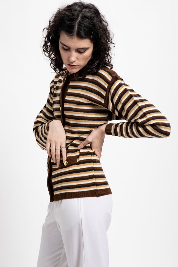 70s Brown Striped Cardigan S - image 5