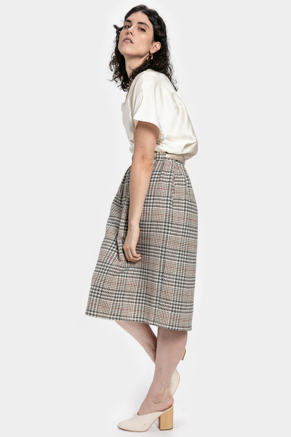 70s Grey Plaid Wool Skirt M - image 6