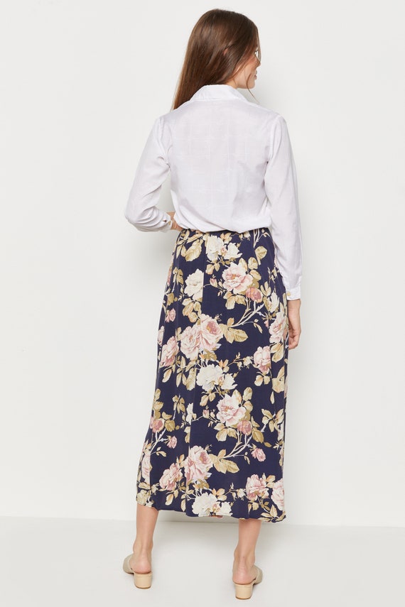 90s Midnight Rose Print Skirt L/XL - image 8