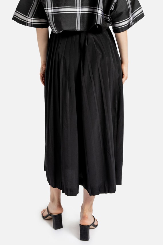 80s Black Pleated Full Skirt M - image 8
