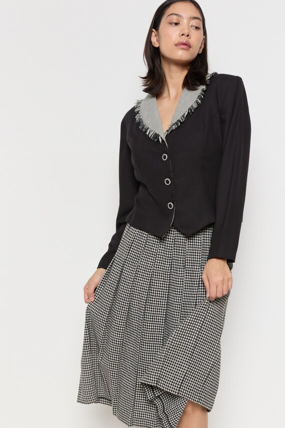 70s B&W Houndstooth Pleated Wool Skirt S - image 5