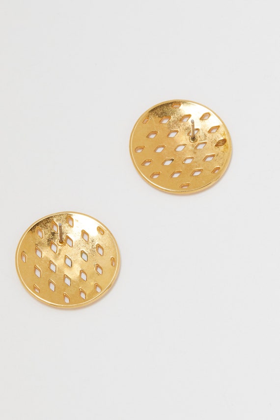 90s Gold Circle Open Weave Earrings - image 5
