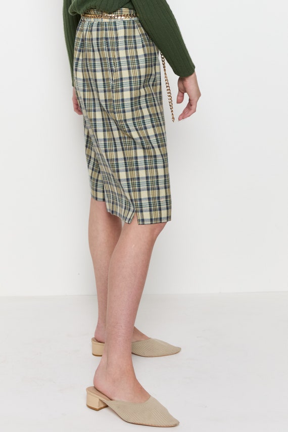 80s Olive Green Plaid Long Shorts L - image 9