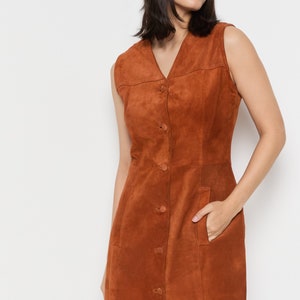 70s Rust Suede Jumper Dress M image 10