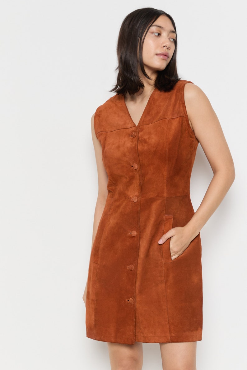 70s Rust Suede Jumper Dress M image 10