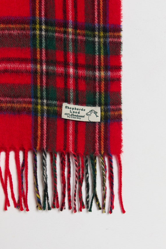 70s Red Plaid Wool Scarf - image 6