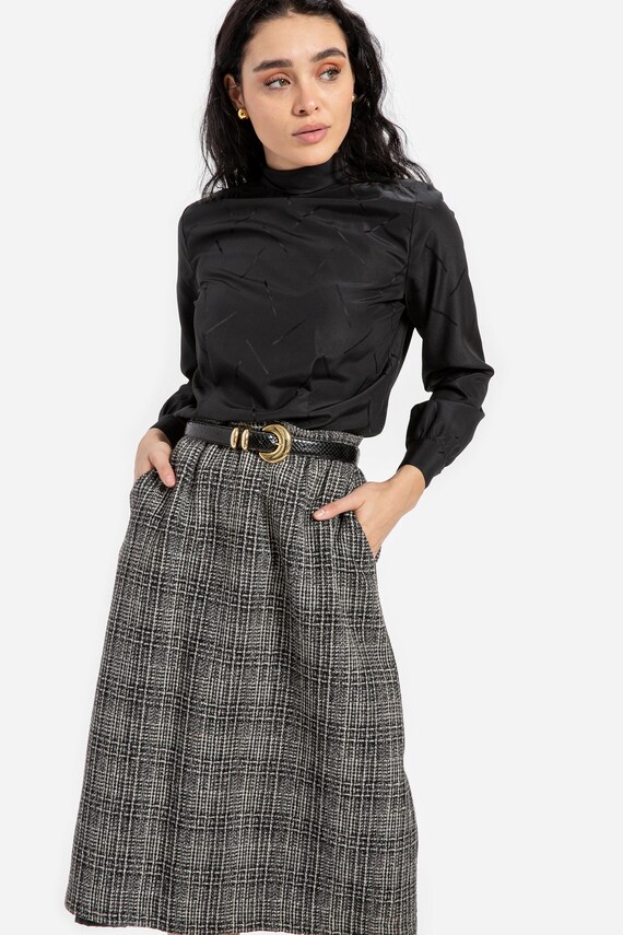 80s B&W Plaid Skirt S - image 3