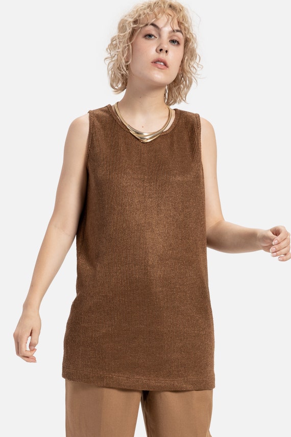 60s Tan Knit Tunic M - image 2