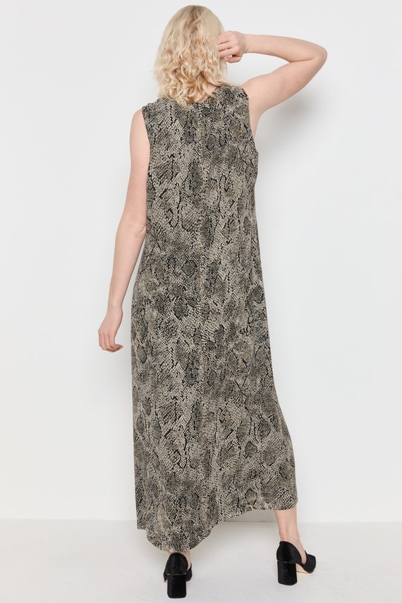 90s Taupe Snake Print Chiffon Maxi Dress L - image 8