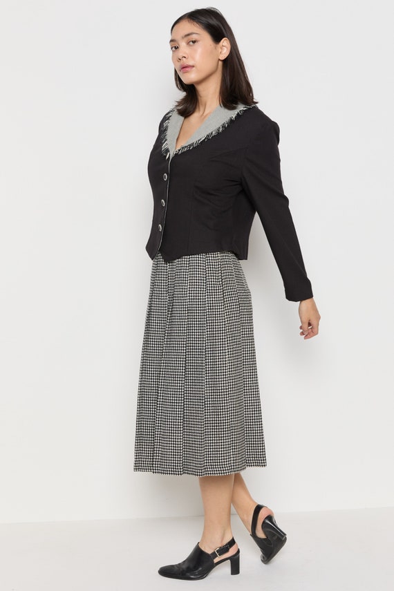 70s B&W Houndstooth Pleated Wool Skirt S - image 4