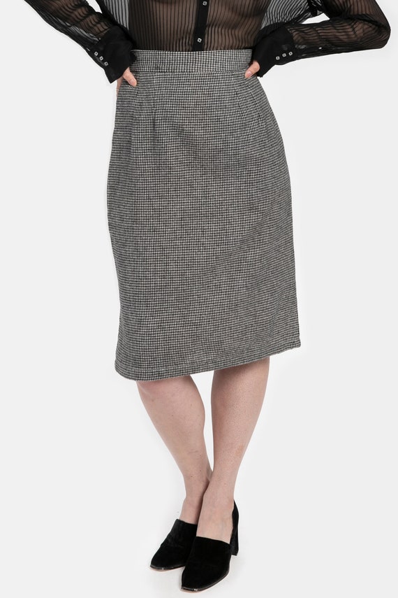 70s B&W Houndstooth Pencil Skirt S - image 3