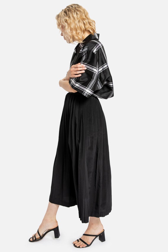 80s Black Pleated Full Skirt M - image 9