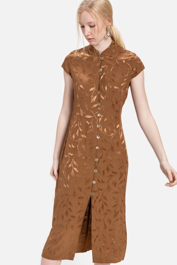 90s Tan Vine Print Dress S