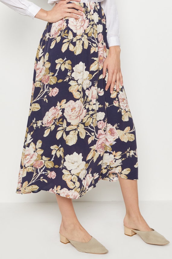 90s Midnight Rose Print Skirt L/XL - image 9