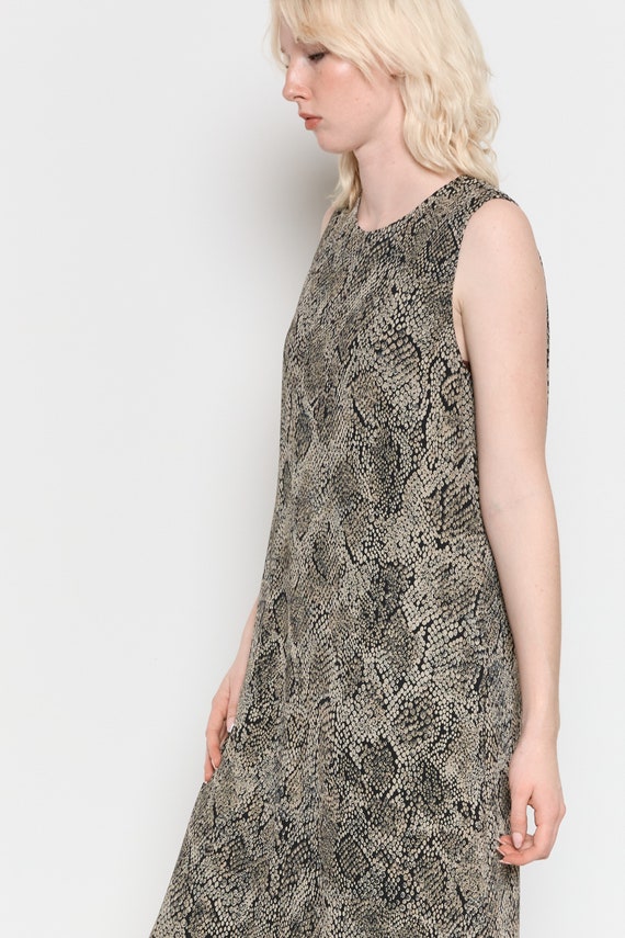 90s Taupe Snake Print Chiffon Maxi Dress L - image 5