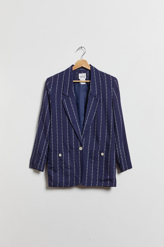 80s Navy Striped Nautical Blazer S